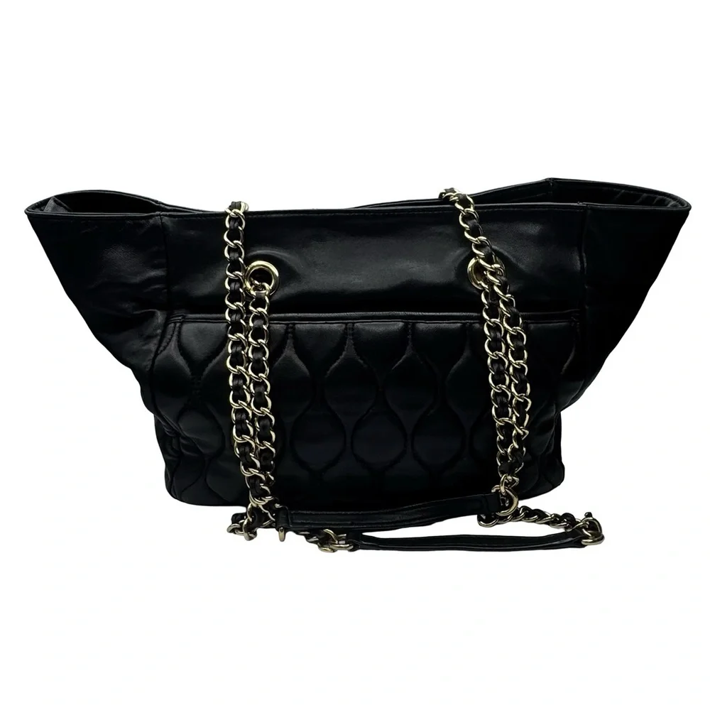 Talbots Quilted Genuine Leather Slouch Bag Tote Chain Strap Black - Picture 3 of 16